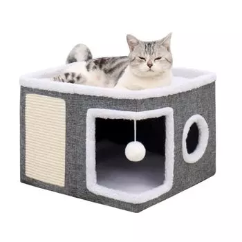 Jiaureshiby Cat Pet Cat Cat Cat Easy to Pet Indoor Cat Cat Cat Easy to Cat Dome Bed Cat Включает в себя когти для кошек и домашних животных 2 слоя Дом, кровать, дом, кровать, дом, серый