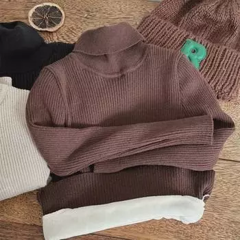 Jiaye 2023 Детский плюшевый зимний свитер с высоким воротом - толстый, эластичный верх для мальчиков и девочек 80 cm бежевый