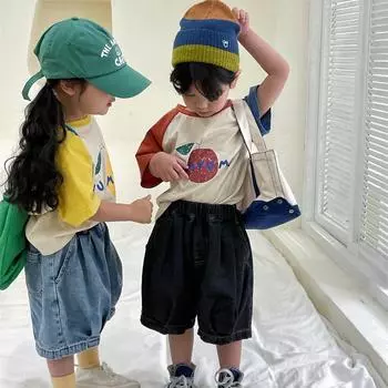 Детская футболка с рукавом реглан Jiaye Лето 2025 - Принт с фруктовым мультяшным рисунком для мальчиков и девочек 130 cm