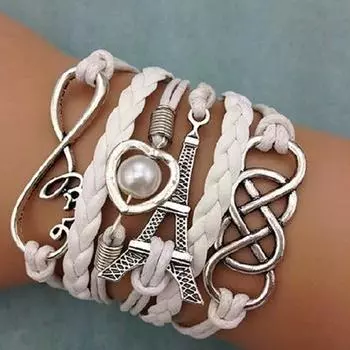 jiehdmaomd Женский шикарный плетеный многослойный браслет из искусственной кожи с изображением сердца и Эйфелевой башни