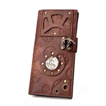 JIEROTYX коричневые кошельки в стиле стимпанк для женщин, RFID-блокирующий клатч с держателем для кредитных карт, длинный кошелек в стиле гот, сумки-кошельки коричневый