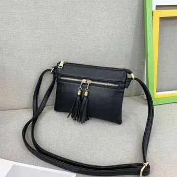 JIEROTYX женский легкий клатч с несколькими отделениями, кошелек-клатч, сумка через плечо с кисточками, сумки и кошелек на молнии чёрный