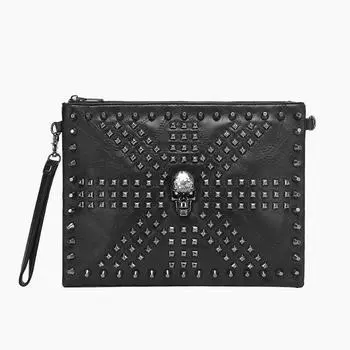 JIETOTYX модная черная косметичка с черепом, сумки на плечо с заклепками для женщин, органайзер для туалетных принадлежностей, пенал, сумка и кошелек чёрный