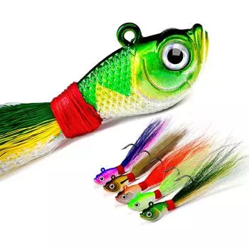 Jig Head Bucktail Hair Jig VIB Lure Baits for Bass and Crappie 28g Kit, 5-Pack Hooks, Fishing, 7g/14g/28g (5 Hooks)