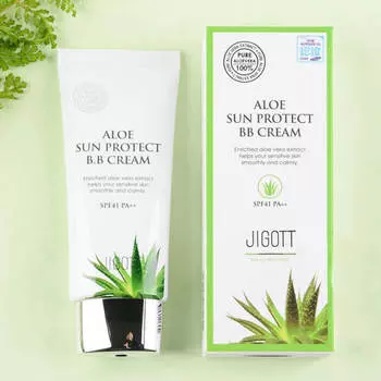Jigott ALOE SUN PROTECT BB CREAM SPF41 PA++, Kbeauty, корейская косметика, образец