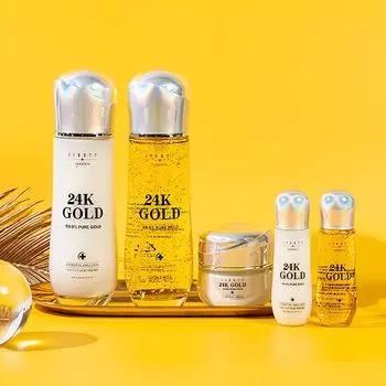 Jigott Signature 24K Gold Essential Skin Care 3 Set, Увлажнение, Kbeauty, Корейская косметика, образец