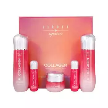 Jigott Signature Collagen Essential Skin Care 3 шт. Набор, Антивозрастной, Kbeauty, Корейская косметика, образец