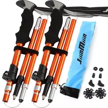 JiiinMiiin Trekking Pole Climbing Walking Stock Pole Foldable Telescopic Lightweight 250g Compact Storage Case Accessories Included Unisex of