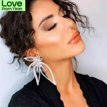 Jijiawenhua Новые блестящие стразы Цветок Подвеска Женские серьги Ужин Свадьба Вечеринка Модные Роскошные Ювелирные Изделия Аксессуары