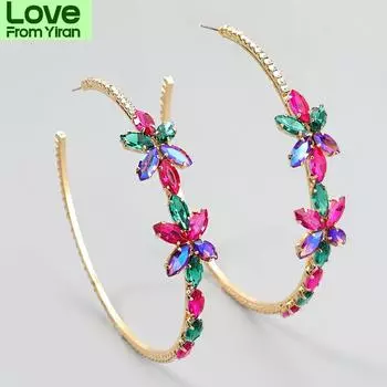 Jijiawenhua Новые трендовые многоцветные женские серьги-кольца со стразами для вечеринок, модные ювелирные изделия, аксессуары