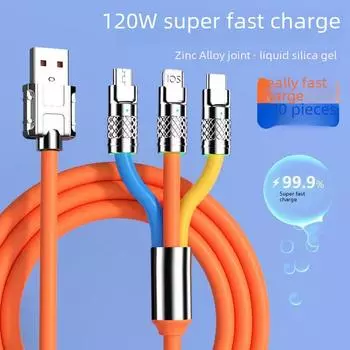 Jike 120W 3-в-1 сверхбыстрый зарядный кабель для устройств Apple, Huawei и Android Type-C 1.2m Super Fast Charge Custom/OPP Bag/Box