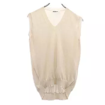 JIL SANDER Сделано в Италии Кашемир Шелк Смесь V-образный вырез Вязаный жилет 34 Бежевый Женский Б/у