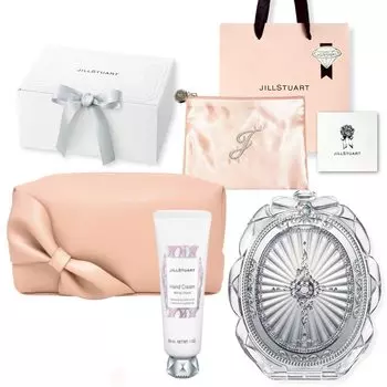 JILLSTUART Белый цветочный крем для рук Компактный зеркальце Подарочный набор с подарочным магазином Открытка для заметок [Подарочная упаковка] & [Оригинальная коробка, сумка, включены] кремовый