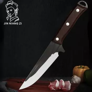 JIN NIANG ZI Кованый нож для обвалкиОстрая ручка из цельного дереваНож для разделки мясаМногоцелевой карманный нож из нержавеющей стали чёрный