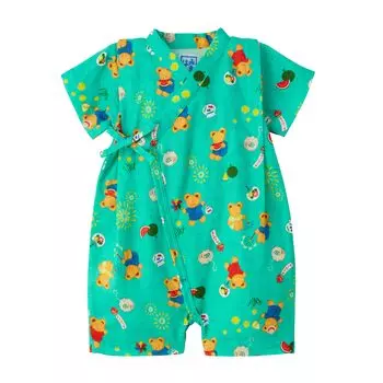 Jinbei All Short Made in Baby M Storm Green [MIKI HOUSE] Комбинезоны, Рукава, Медведь, Япония, Мальчики, Девочки, Новорожденные, Младенцы, Дети, Одежда, Детская