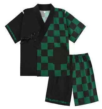 Jinbei Kids Мальчики Девочки Хлопковая Детская Комната Пижама Юката Jinbei Fireworks Festival Летняя Фестивальная Одежда Для Дома Верхний и Нижний Комплект С Карманами чёрный