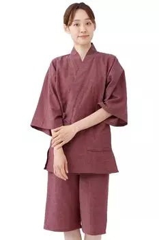 Jinbei Kurume Weave Shijira Weave Pajamas Size M L Cotton Day Adult Setup Room Wear Kurume [Tayutaf] Women s 100% Mother s (L, Red)