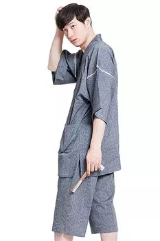 Jinbei Made in Shijira Room Tsumugi Made in Rokka Gray [Tayutaf] Мужская пижама, Япония, Kurume, Ткать, Хлопок, Износ, Настоящее время, Ткать, Япония, Длина 3/4,