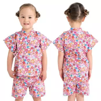 Jinbei Сделано в Японии Верх и низ для детей Мальчики Девочки 100 110 120 Пижама Домашняя одежда Фестиваль Лето Хлопок Классные Дети Цветочный Узор [Captain K]