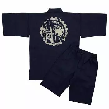 Jinbei Shijira Discharge Printed and Painted All Made in Rubed Lattice Navy Blue Bottle Beer L [Edo Ten] Ткать, Выкройка, Нитки, Шитье, Япония, Мужская