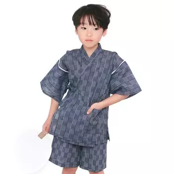 Jinbei Shijira Хлопок Одиночный предмет Мальчики Клетчатый x [KYOETSU] (130см, темно-синий)