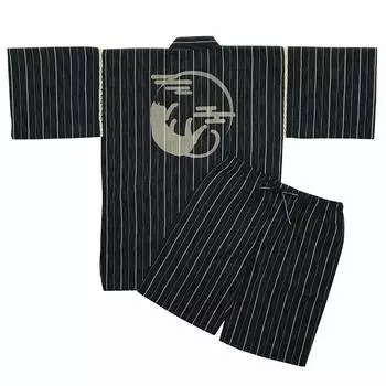 Jinbei Shijira Weave Cool Summer Cotton Discharge Printed Cat Pattern Original Pattern Crescent Cat Black Striped 5L [Edo Ten] 100% Мужская