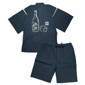 Jinbei Shijira Weave Cool Summer Cotton Discharge Printed Original Pattern Japanese Pattern Sake Navy L [Edo Ten] 100%