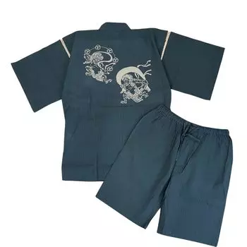 Jinbei Shijira Weave Cool Summer Cotton Discharge Printed Original Pattern Японская одежда Летняя одежда Принт Стиль Молния Темно-синий M [Edo Ten]