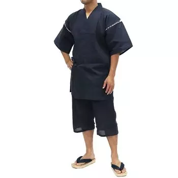 Jinbei Shijira Weave комплект из верхней и нижней части в полоску, летний темно-синий, однотонный, размер LL [Yoneshichi] для мужчин
