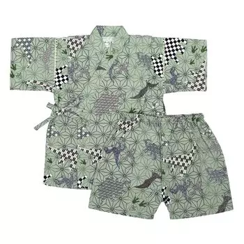 Jinbei Верх и низ для детей, мальчиков, японская ткань, динозавр, 100 хлопок, 110 хаки хаки