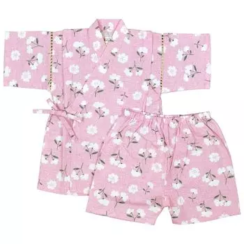 Jinbei Верх и низ для девочек Ткань со скандинавским цветочным узором Сделано в Японии 130 Хлопок Розовый Детский розовый