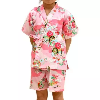 Jinbei Yuzen Flower Carriage 90 120 Моющийся Прохладный Летний Фестиваль Фейерверков Высокое Качество Роскошь ОСТАВАЙТЕСЬ ДОМА Кимоно лет [Ai Indigo] Детский /100 розовый