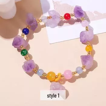 Jinde Natural Amethyst Raw Stone Bracelet with Irregular Crystal Cluster Design Raw Stone approx. 1-2cm