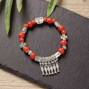 Jingdezhen ceramic bracelet small fish fringed ancient style literary and versatile bracelet women s retro accessories