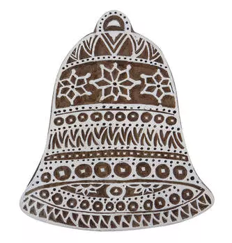 Jingle Bell Stamp Block print Ручной резной блок для печати Деревянный текстиль 6 x 5 Inches