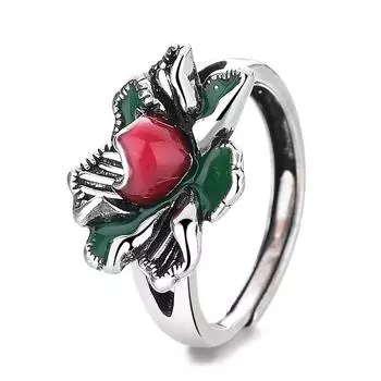 Jingtai Синяя Эмаль Цвета Лотоса Кольца Женское Ретро Нация Ветер Кольцо