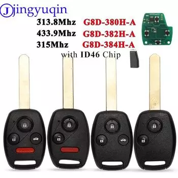 jingyuqin 313.8/315/433.92Mhz ID46 дистанционный ключ для Honda Accord Element CRV HRV City Odyssey Civic Car G8D-382H-A G8D384H-A /380H 313.8MHZ G8D-380-A фиолетовый