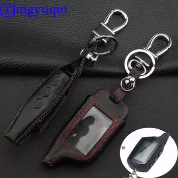 jingyuqin 3 Buttons Leather Car-Styling Key Cover Case For Starline B9 B6 A91 A61 Twage Two Way Car Alarm System keychain льняной