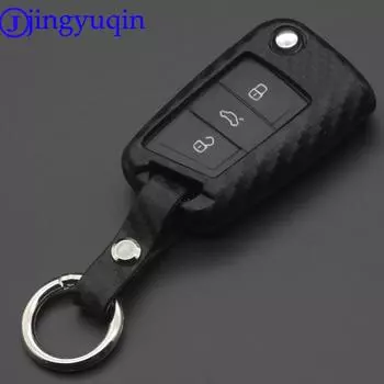 Jingyuqin 3 кнопки дистанционный углеродный силиконовый чехол для ключей для VW Polo Golf 7 Tiguan Skoda Octavia Kodiaq Karoq Seat Ateca Leon Ibiza легкие хаки