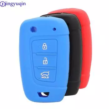 jingyuqin 3Button Silicone Remote Key Shell Cover Case For Hyundai Solaris 2 Elantra i30 i35 i40 Tucson Kona 2015 2016 2017 2018 чёрный
