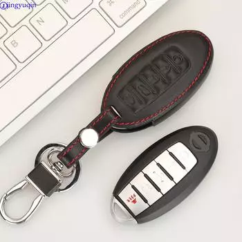 jingyuqin 5 кнопок дистанционного кожаный чехол для ключа автомобиля для Nissan Murano 2016-2017 Altima Maxima Infiniti EX FX G37 Q60 QX50 QX70 чёрный
