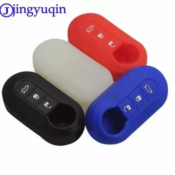 jingyuqin Silicone Car key cover Case For Fiat 500 3 Buttons Flip remote key Shell Blank Fob key cover цветочные белый