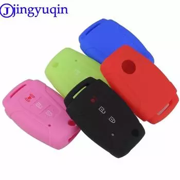 jingyuqin Silicone Flip Car Key Case Cover Holder For Ssangyong 2015 2016 Tivoli Rexton Korando C 3 Button FOB Key флуоресцентный розовый