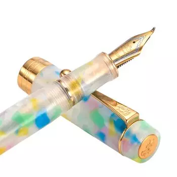 Jinhao 100 Classic перьевая ручка со специальным изогнутым радужным целлулоидным колпачком для каллиграфии, набор ручек в футляре для ручек небольшого и широкого размера,