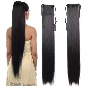 JINKAILI 18-34 дюйма очень длинные прямые черные накладные волосы для хвоста синтетические накладные волосы для хвоста для женщин 45cm/70g чёрный