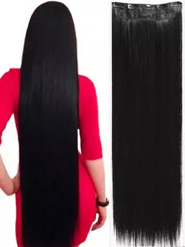 JINKAILI 20-40 дюймов Прямые накладные волосы на клипсах 5 клипс Синтетические накладные волосы для женщин 50cm чёрный