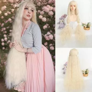 JINKAILI 44 дюйма экстра длинный блонд красный розовый белый парик для косплея с челкой синтетический кудрявый парик Лолита, Хэллоуин, вечеринка, свадебный парик, парик Рапунцель