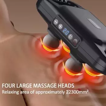 JINKAIRUI Fascia Gun Четырехголовочный мышечный расслабляющий массажер Профессиональный беспроводной массажер для талии и спины Глубокая высокочастотная вибрация Type C Charge чёрный