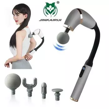 Массажный пистолет Jinkairui с удлинительной ручкой, ударный фасциальный пистолет для расслабления мышц, ручной массажер для глубоких тканей спины, шеи, плеч