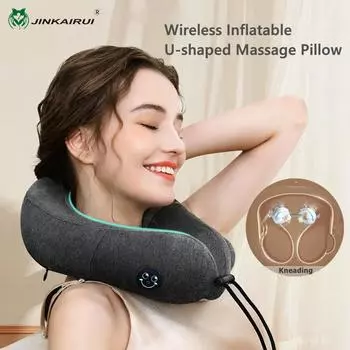 Jinkairui U-образная беспроводная массажная подушка для шеи складная надувная портативная подушка для путешествий